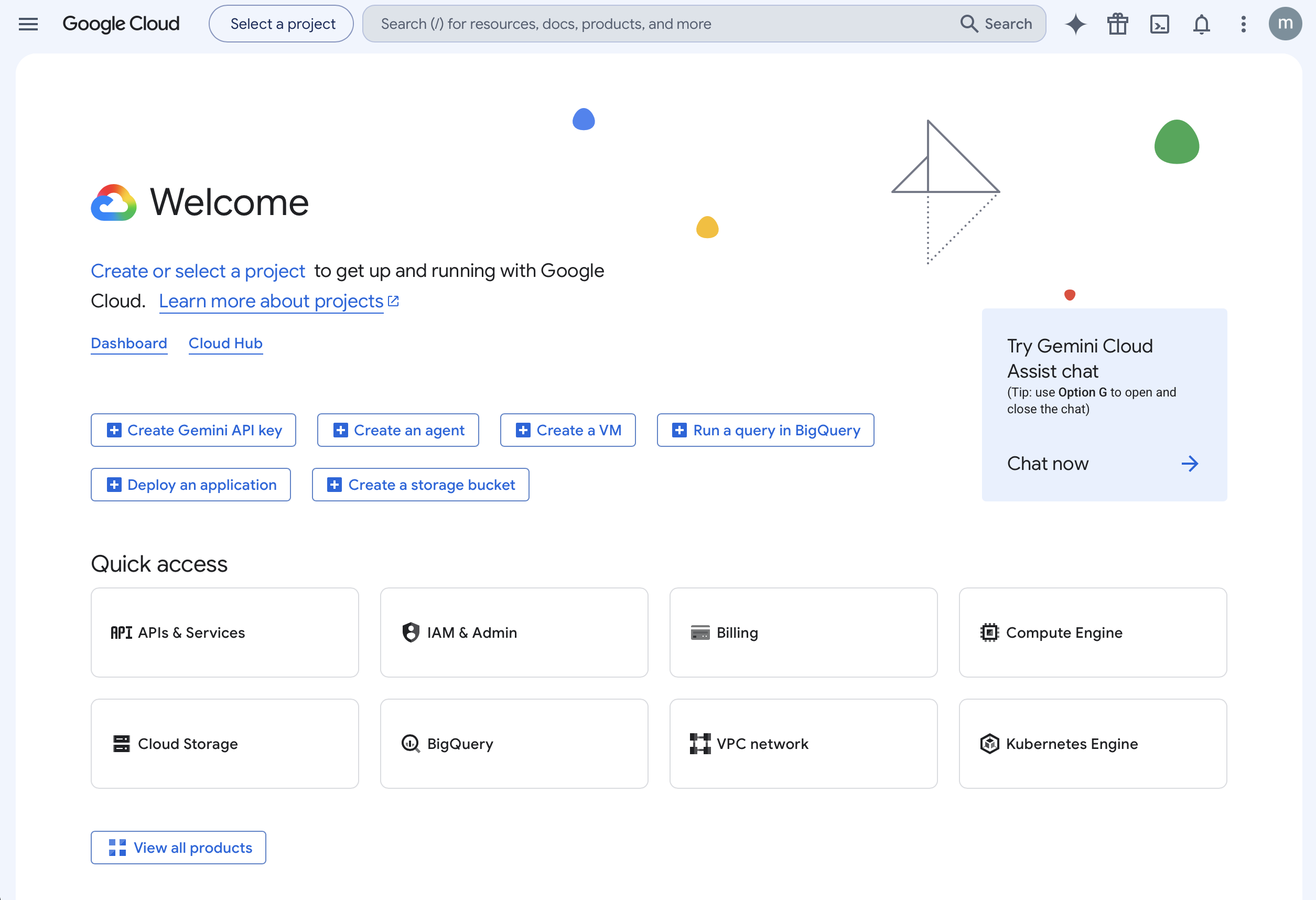 The Create or select a project entry on the Google Cloud home page
