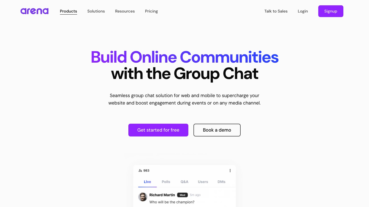 Arena Group Chat product page