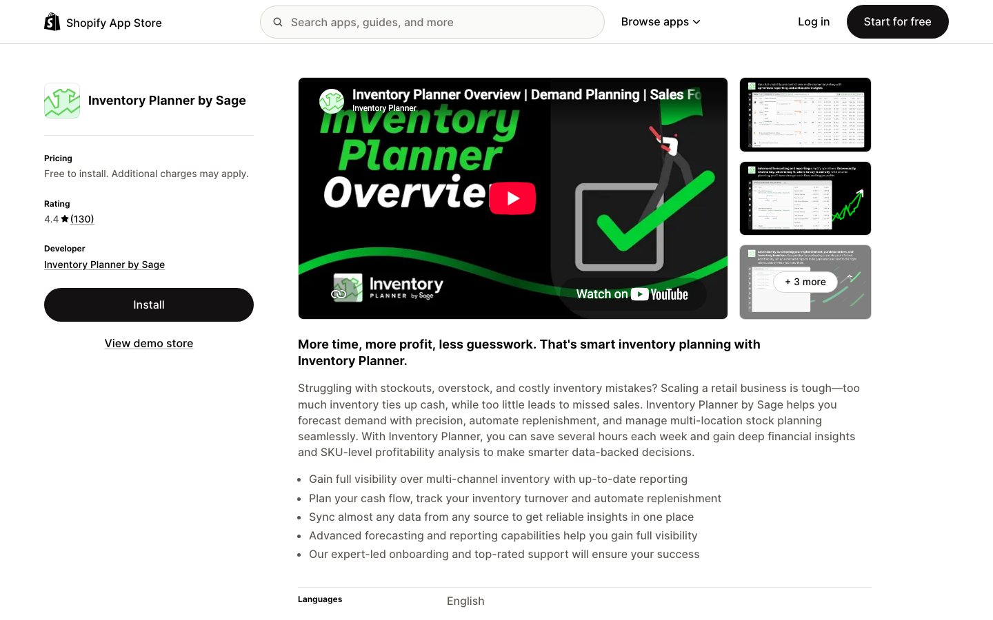 Inventory Planner by Sage official product page or product image